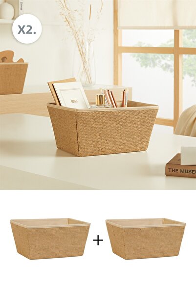 Ocean Home Textile Set of 2 Jute In-Cabinet Laundry Toy Organizer Folding Storage Box Basket 27X20X13.5