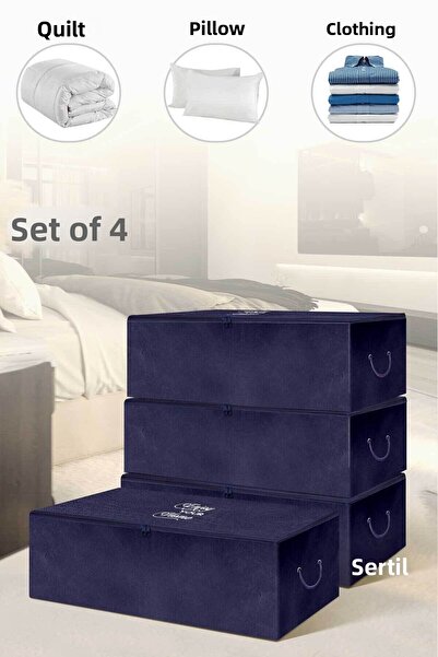 Serstil 4 Pieces - Large Size Dark Blue Storage Bag Under Plinth 62 x 46 x 22 cm