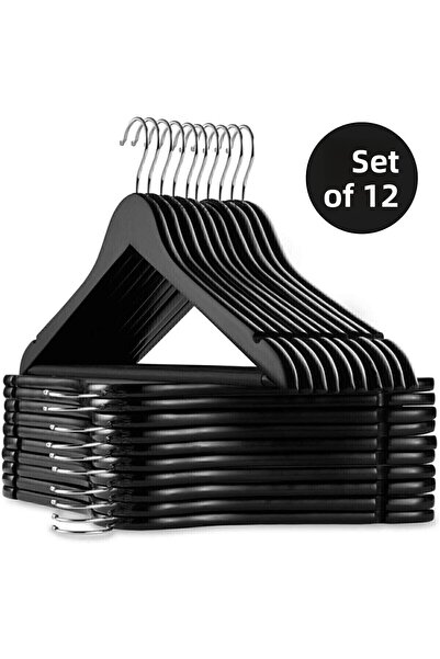 Leonsas Wooden Look Plastic Black Clothes Clothes Hanger Hanger Shirt Hanger Trouser Hanger 12 Pcs