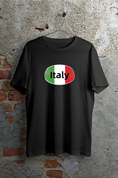 venüsdijital إيطاليا ديزاين تيشيرت أسود للجنسين