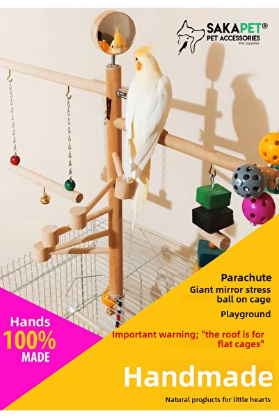 SAKAPET Parrot Cage - Giant Perch, Double Mirror Stress Collective Play Track