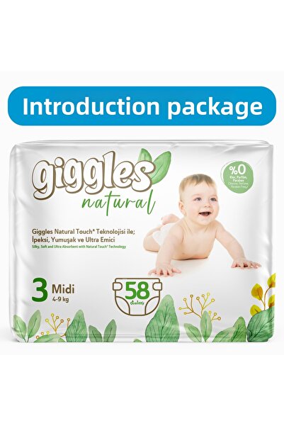 giggles حفاضات أطفال قطنية طبيعية مقاس 3 ميدي 58 قطعة