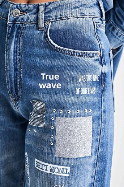 its basic Blugi din denim pentru femei 2S5-72 - culoare denim, pietre strălucitoare, 100% bumbac, design cu croială dreaptă