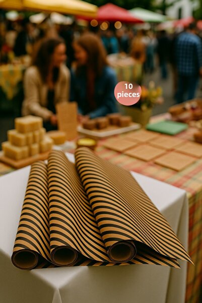 OLİ Art ورق تغليف كرافت أسود من نوع Verev Line 10 قطع مقاس 70 × 100 سم لتغليف الهدايا