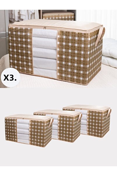NACAREV 3 bucăți Mega Size Bej Model pătrat în carouri Set de saci organizato...
