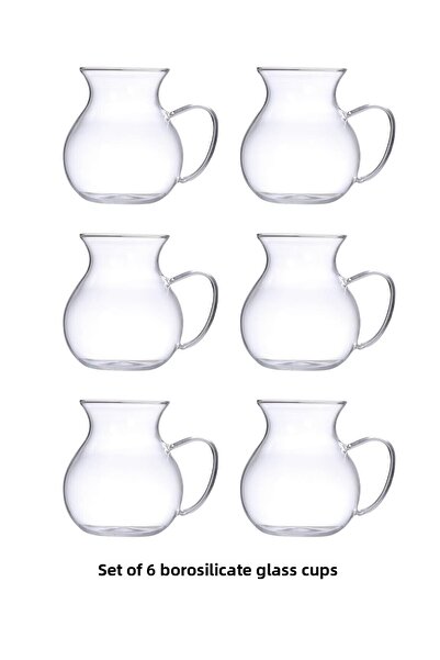 Mirilliahome 6-Piece Keyfi Ala Borosilicate Glass Tea Cup with Handle 220ml Cup