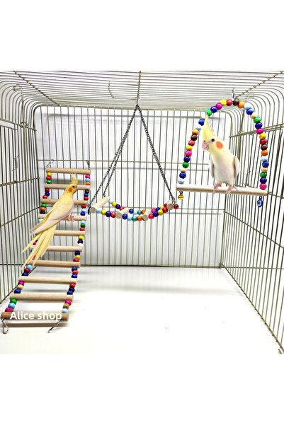aliceshop Cockatiel - 3-Piece Paraket Toy Set, Ladder Gondola and Swing