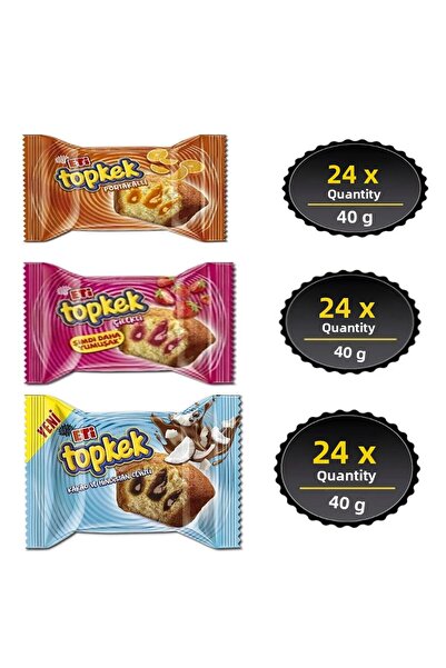 Eti Topkek - 24-Piece 3 Box Mixed Set, Orange, Strawberry and Coconut (72 Pie...