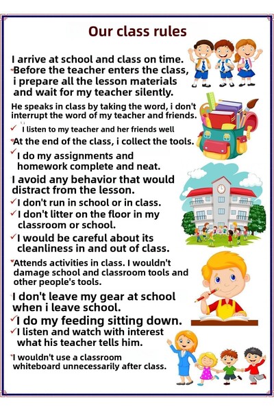 avrupakutu Classroom Rules Banner 50X70 Cm, Vinyl Canvas, School Decor