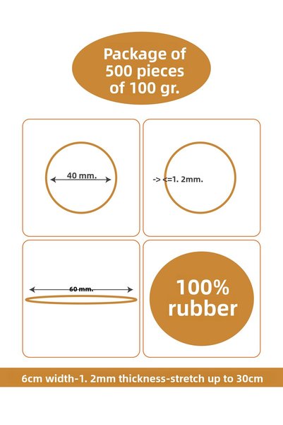 PackMai Natural Pack Rubber 500 Pieces - 100 Gr, 6 cm Width, 1.2 cm Thickness, 30 cm Stretch - 100% Rubber