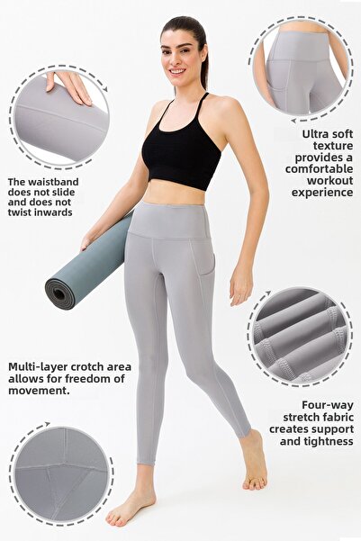 Los Ojos Women's Gray High Waist Double Pocket Compacting Sports Leggings