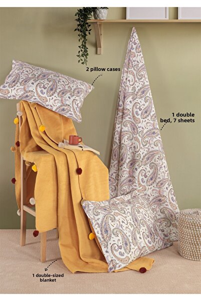 Evim Cotton Mustard Dowry Blanket Set Double - 200X220 cm