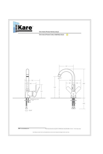 KARE Style Mix Gold Sink Faucet (Short Pipe)