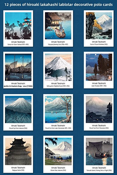 Runrux لوحات هيرواكي تاكاهاشي 12 بطاقة بولو مزخرفة - بطاقات ملصقات فنية