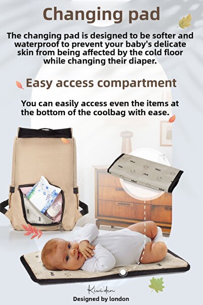Kiwi Coolbag Baby Care Bag - Thermal Compartment, Waterproof, Pad - Black