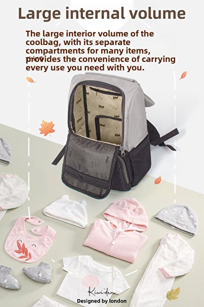 Kiwi Coolbag Baby Care Bag - Thermal Compartment, Waterproof, Pad - Black