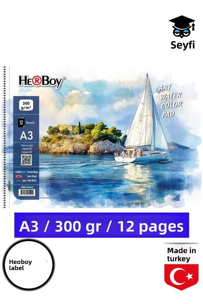SEYFİKİRTASİYE 30X40 cm A3 Watercolor Sketching Charcoal Pencil Drawing Notebook 300 Gr Wire Bound 12 Sheets Herboy