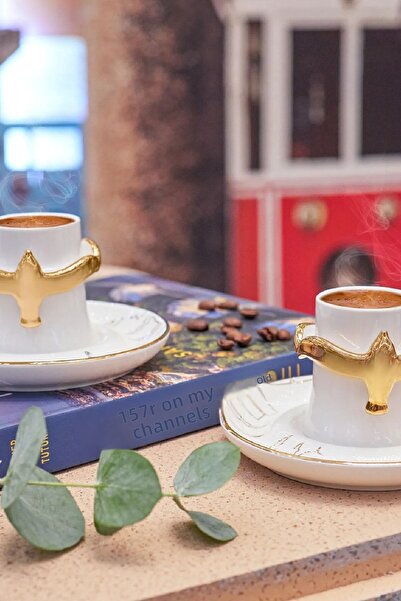 Karaca Saffet Emre Tonguç 2 Person Coffee Cup Set in My Wings Gold 60 ml