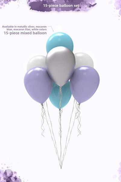 Hey Parti Frozen Elsa Themed Balloon Set 12", Metallic Silver, Macaron Blue and Lilac - 15 Pcs