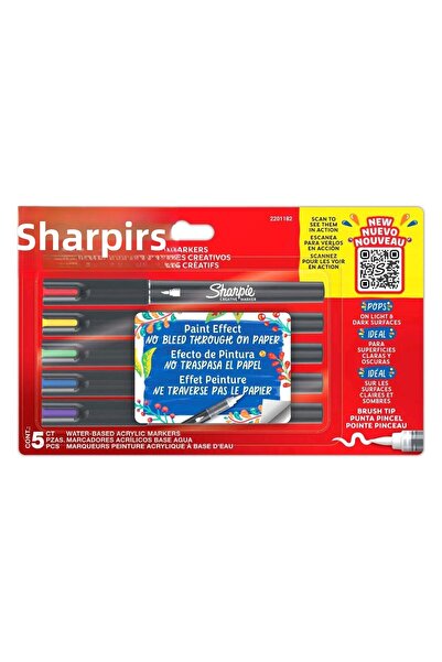 Sharpie Permanent Marker - Brush Tip Pen Set, 5 Basic Colors