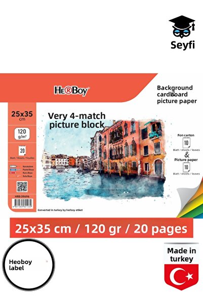 SEYFİKİRTASİYE 25X35 cm 120 Gr Fund Cardboard and Drawing Paper Notebook 20 Sheets with Wire-O Binding Herboy