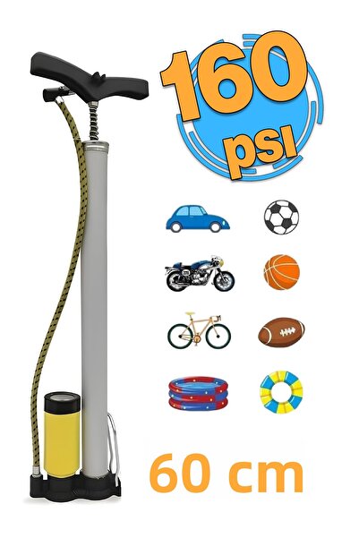 Badem10 Gray Metal Hand Type Indicator Bicycle Pump 160 Psi