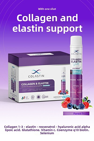 Colastin MulTiplus 30 ShoT - 5000 Mg Collagen and 200 Mg ElasTin, Hair, Skin, Nail and Body ForesT FruiTs