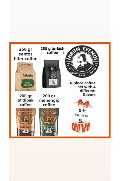 ihsan efendi طقم قهوة مكون من 4 قطع - قهوة تركية، ديبك، مينينجيتش، قهوة مفلترة - عبوة خاصة للهدايا (900 جرام)