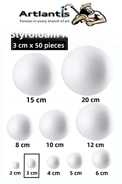 Artlantis Styrofoam Foam Ball 3 cm 50 Pcs Foam Ball Sphere Balls Round Styrof...
