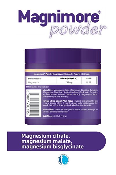 Magnimore Powder Magnesium Caramel Flavored 60 Serving Citrate Malate Bisglycinate