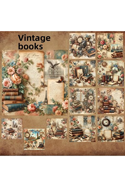 Pink Swan Craft Винтидж стари книги - 12 броя комплект стикери за скрапбукинг...