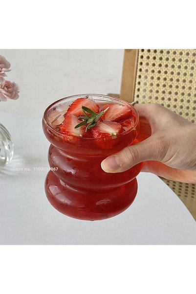 Alışverişhanem Heat Resistant Wavy Striped Borosilicate Asymmetric Coffee Presentation Cocktail Cup