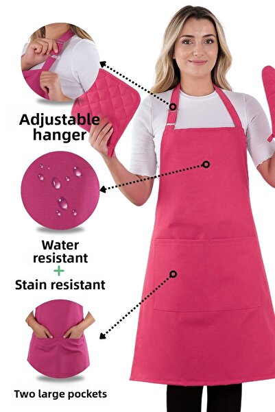 sevilya مجموعة مريلة مطبخ بسيطة مكونة من 3 قطع مع أشرطة قابلة للتعديل - قفازات، حامل