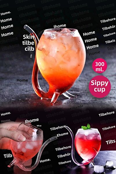 Tilbe Home كأس نمط الرجعية مع القش الناي ديكور الباردة الساخنة الغاز كوب كوكتيل كوب زجاجي مقاوم