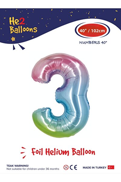 He2 Balon 3 أرقام قوس قزح احباط بالون 40 بوصة 102 سم