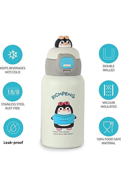 CNSZ White Thermos Sporty with Double Layer and Straw - Hot and Cold Storage Flask