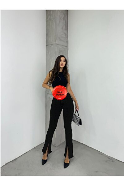 SHEVEGA Μαύρο Ισπανικό Τζιν Παντελόνι με Σκίσιμο στο Τελείωμα