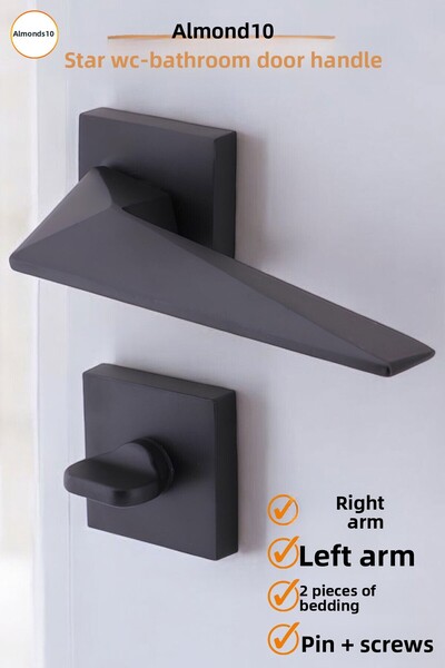 Badem10 مقبض باب أسود قابل للقفل ومقابض باب الحمام على شكل نجمة مع شارة مناسبة لليمين واليسار