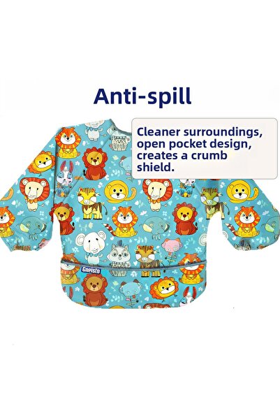 Gneisto مريلة أطفال، مريلة أطفال بأكمام طويلة - أزرق |   متوافق مع Blw، مقاوم...