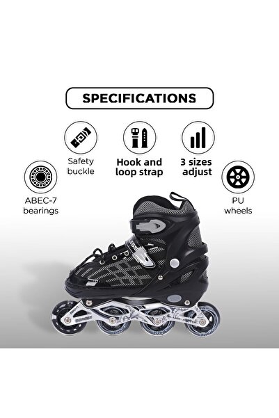 Endless Inline Adjustable Skates | Small Size 29-33 Eur | Black | Flashing Front Wheel
