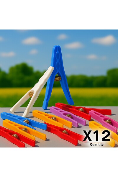 Metler مجموعة مشابك الغسيل البلاستيكية الملونة |   12 قطعة من المسامير الزنبر...