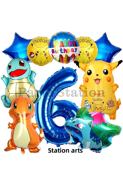 Parti Station مجموعة بالونات عيد ميلاد بوكيمون كونسبت 6 سنوات بوكيمون بيكاتشو...
