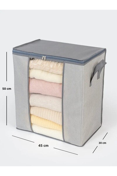 AYHANHOME Beige Colored Striped Patterned Clothing - Pique Blanket, Organizer Storage 45x30x50 Cm