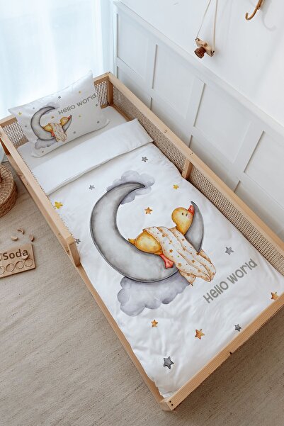 Tuğba Kuğu طقم غطاء لحاف بيور بيبي مونتيسوري - بطة نائمة على القمر (100x200)