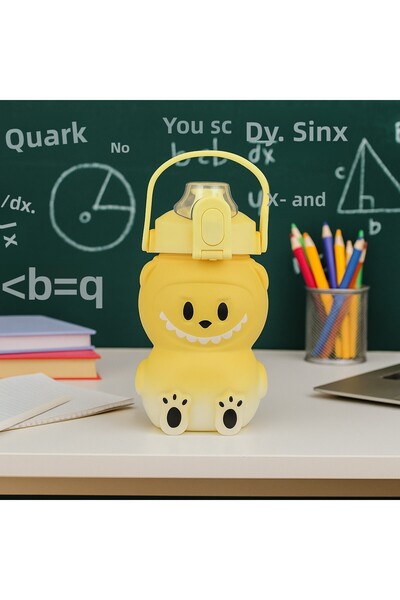 ROYALGROSS Labubu Water Bottle Yellow 1000 ml – Cute Water Bottle with Lid, Durable Water Container for School & Sports