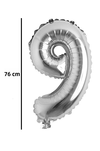 E Elmas بالون فويل رقم 9 فضي (76 سم)