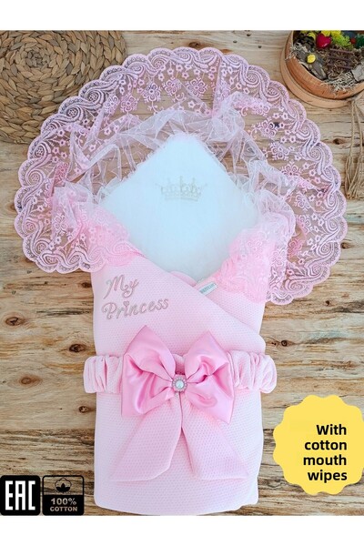 Tomuycuk بطانية طفلة من الدانتيل الوردي، إصدار المستشفى، قماط نوم عضوي من القطن لحديثي الولادة