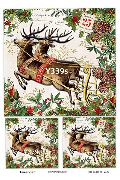 LİNEART ورق ديكوباج نحاسي بنمط عيد الميلاد الخطي رقم: Y339 - 29x42 سم