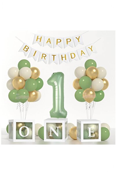 BİDOLUMUTLULUK Birthday Set - Transparent Box with Balloons, Written Party Ce...