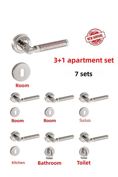 ARON (7 Sets) Sofuoğlu Şebboy Door Handle 3+1 Circle Set Stainless Nickel Satin Aluminum / Steel